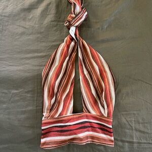 NWOT - Princess Polly Striped Halter Crop Top in Rust, Brown, Cream
